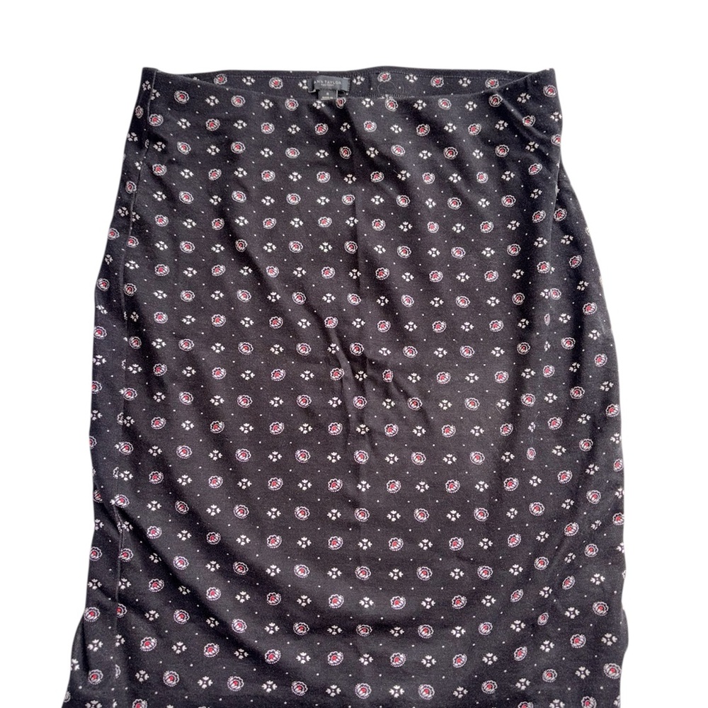 Ann Taylor Black Printed Midi Skirt